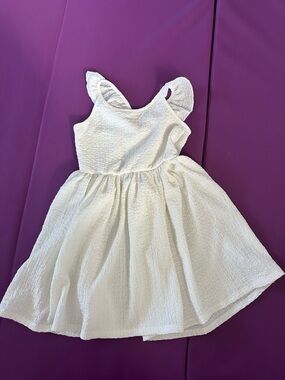 H&M White Cream Ruffle-Strap Textured Dress